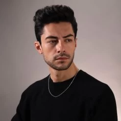 Sterling Silver 2.1mm Diamond Cut Figaro Chain Necklace -Fashion Accessories Store sterling silver figaro chain male model far view tchdcfg21 2000q6 1