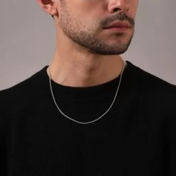 Sterling Silver 1.5mm Foxtail ChainNecklace -Fashion Accessories Store sterling silver foxtail chain male model close view tchfo15 2000q6