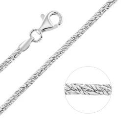 Sterling Silver 2mm Twisted Round Foxtail Chain Necklace