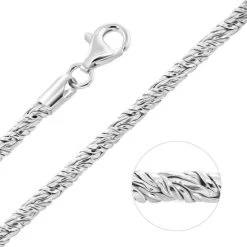 Sterling Silver 3mm Twisted Round Foxtail Chain Necklace