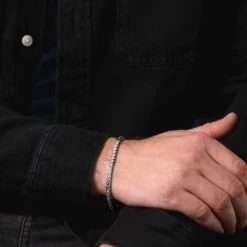 Sterling Silver 4mm Franco Bracelet -Fashion Accessories Store sterling silver franco bracelet male model close view tchbr fro40 2000q6