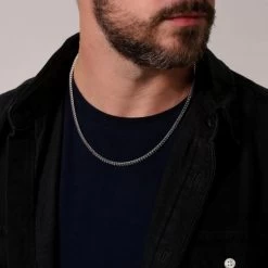 Sterling Silver 3mm Franco Chain Necklace -Fashion Accessories Store sterling silver franco chain male model close view tchfro30 2000q6