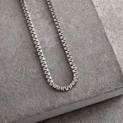 Sterling Silver 3.5mm Greek Box Pave Chain Necklace -Fashion Accessories Store sterling silver greek box chain 3 5mm 1