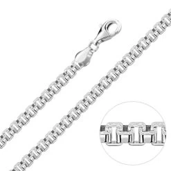 Sterling Silver 4.6mm Greek Box Pave Chain Necklace