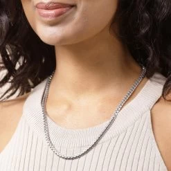 Sterling Silver 4.6mm Greek Box Pave Chain Necklace -Fashion Accessories Store sterling silver greek box pave chain female model near vw tchgrbxp46 2000q6