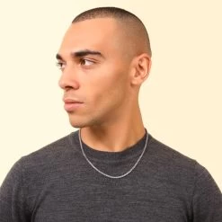 Sterling Silver 3.5mm Greek Box Pave Chain Necklace -Fashion Accessories Store sterling silver greek box pave chain male model far view tchgrbxp35 0423 2000q6