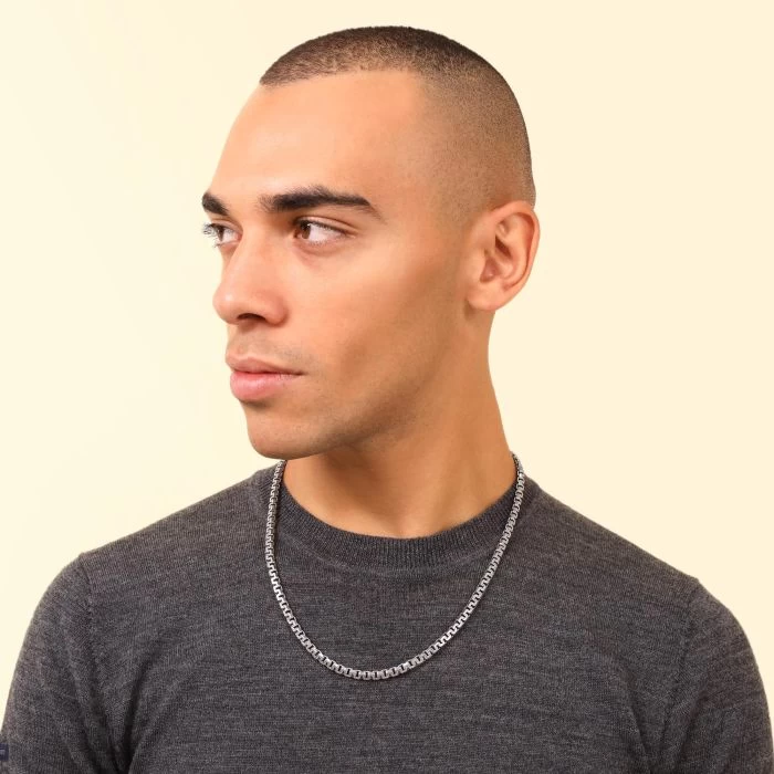 Sterling Silver 5.4mm Greek Box Pave Chain Necklace 4 Sterling Silver 5.4mm Greek Box Pave Chain Necklace - Image 4