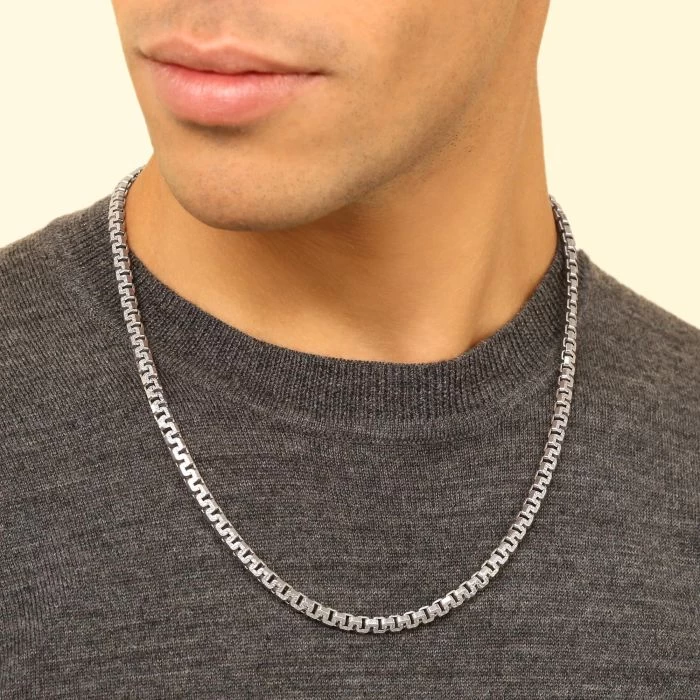 Sterling Silver 5.4mm Greek Box Pave Chain Necklace 3 Sterling Silver 5.4mm Greek Box Pave Chain Necklace - Image 3