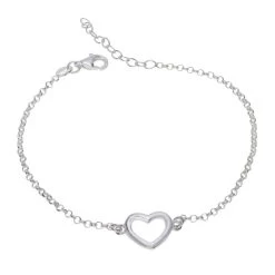 Sterling Silver Heart On Extendable Belcher Link Bracelet