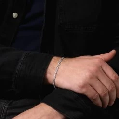 Sterling Silver 3.7mm Diamond Cut Marina Bracelet -Fashion Accessories Store sterling silver marina mariner bracelet male model close view tchbrma37 2000q6