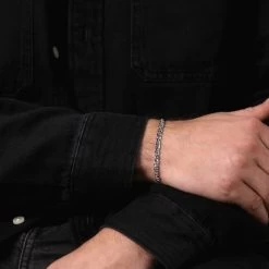 Sterling Silver 4.6mm Diamond Cut Marina Link Bracelet -Fashion Accessories Store sterling silver marina mariner bracelet male model close view tchbrma46 2000q6