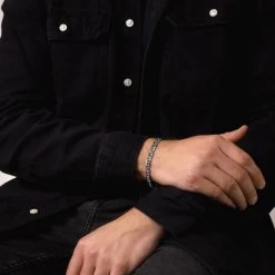 Sterling Silver 6.9mm Diamond Cut Marina Link Bracelet -Fashion Accessories Store sterling silver marina mariner bracelet male model far view tchbrma69 2000q6