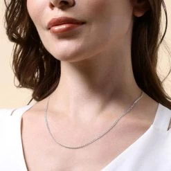 Sterling Silver 2mm Diamond Cut Marina Chain Necklace -Fashion Accessories Store sterling silver mariner chain female model close view tchma2 2000q6