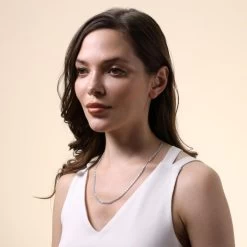 Sterling Silver 3.7mm Diamond Cut Marina Chain Necklace -Fashion Accessories Store sterling silver mariner chain female model far view tchma37 2000q6