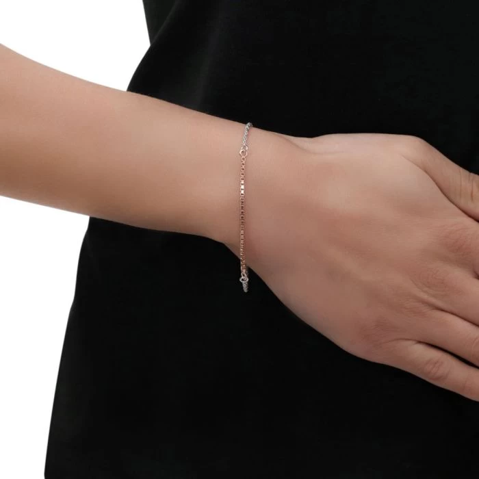 Sterling Silver Rose Gold Venetian Box Popcorn Bracelet 2 Sterling Silver Rose Gold Venetian Box Popcorn Bracelet - Image 2