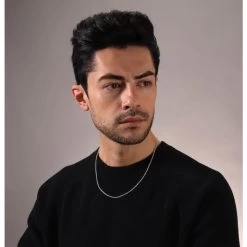 Sterling Silver 2mm Loose Rope Prince Of Wales Chain Necklace -Fashion Accessories Store sterling silver prince wales chain male model far view tchlrpw2 2000q6