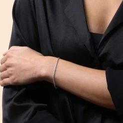 Sterling Silver 2.3mm Diamond Cut Rope Link Bracelet -Fashion Accessories Store sterling silver rope bracelet female model close view tchbrro23 2000q6