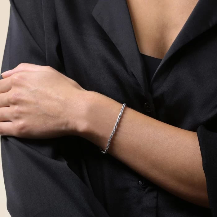 Sterling Silver 3.3mm Diamond Cut Rope Bracelet 5 Sterling Silver 3.3mm Diamond Cut Rope Bracelet - Image 5