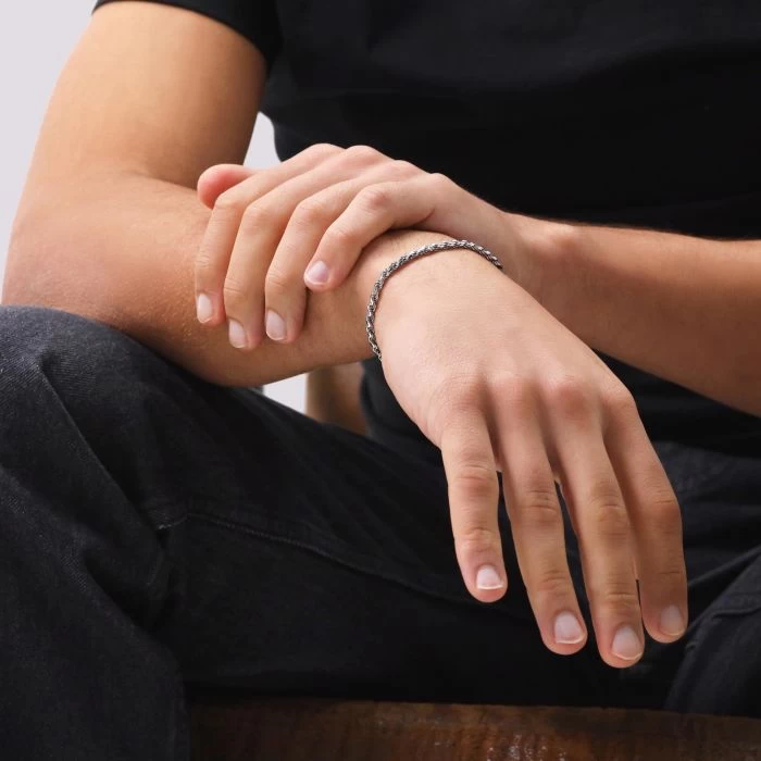 Sterling Silver 3.3mm Diamond Cut Rope Bracelet 4 Sterling Silver 3.3mm Diamond Cut Rope Bracelet - Image 4