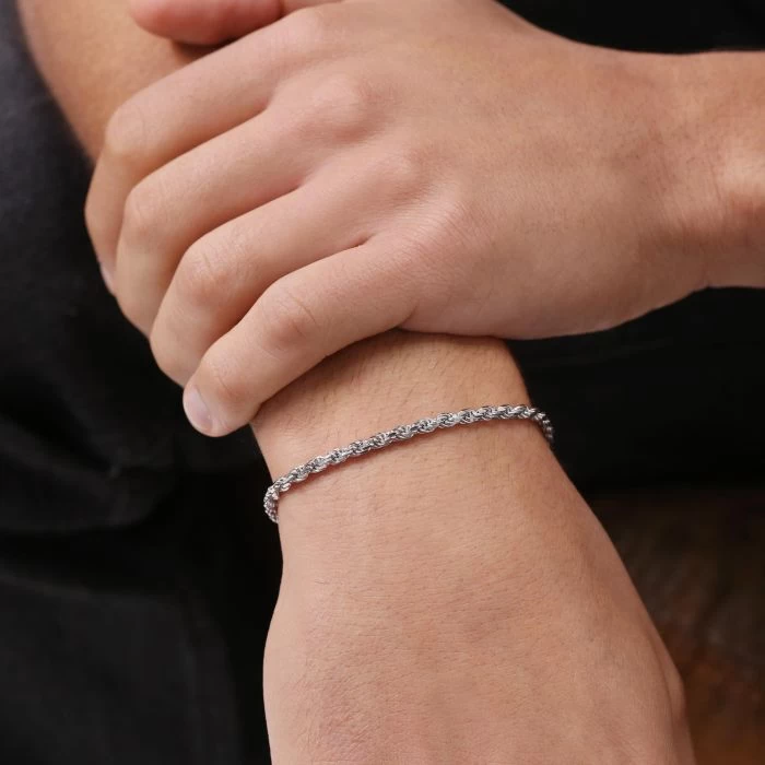 Sterling Silver 3.3mm Diamond Cut Rope Bracelet 3 Sterling Silver 3.3mm Diamond Cut Rope Bracelet - Image 3