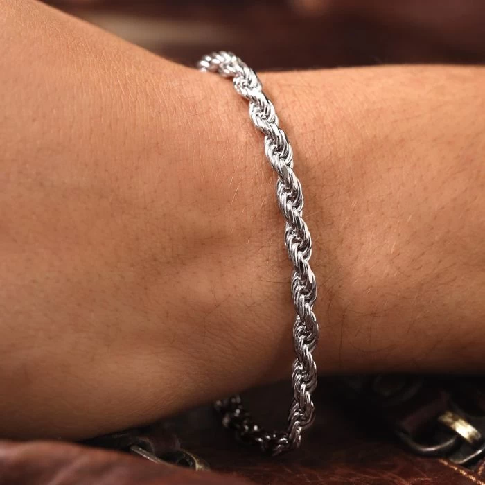 Sterling Silver 4.7mm Diamond Cut Rope Link Bracelet 3 Sterling Silver 4.7mm Diamond Cut Rope Link Bracelet - Image 3