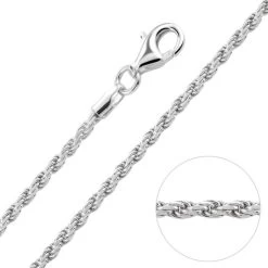 Sterling Silver 1.8mm Diamond Cut Rope Chain Necklace