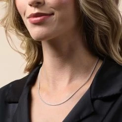 Sterling Silver 1.8mm Diamond Cut Rope Chain Necklace -Fashion Accessories Store sterling silver rope chain female model close view tchro18 2000q6