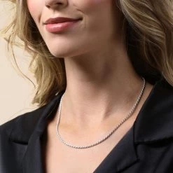 Sterling Silver 2.3mm Diamond Cut Rope Chain Necklace -Fashion Accessories Store sterling silver rope chain female model close view tchro23 2000q6