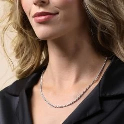 Sterling Silver 2.8mm Diamond Cut Rope Chain Necklace -Fashion Accessories Store sterling silver rope chain female model close view tchro28 2000q6