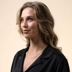 Sterling Silver 1.8mm Diamond Cut Rope Chain Necklace -Fashion Accessories Store sterling silver rope chain female model far view tchro18 2000q6