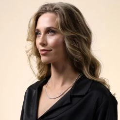 Sterling Silver 2.8mm Diamond Cut Rope Chain Necklace -Fashion Accessories Store sterling silver rope chain female model far view tchro28 2000q6