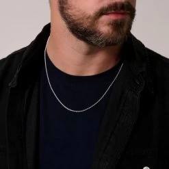 Sterling Silver 1.8mm Diamond Cut Rope Chain Necklace -Fashion Accessories Store sterling silver rope chain male model close view tchro18 2000q6