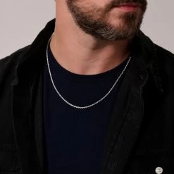 Sterling Silver 2.3mm Diamond Cut Rope Chain Necklace -Fashion Accessories Store sterling silver rope chain male model close view tchro23 2000q6