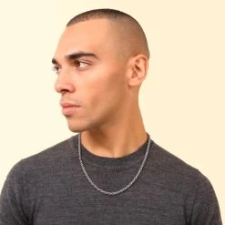 Sterling Silver 4.7mm Diamond Cut Rope Chain Necklace Thick -Fashion Accessories Store sterling silver rope chain male model far view tchro47 0423 2000q6