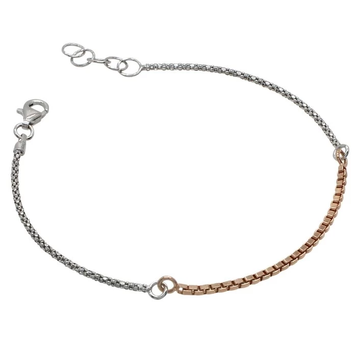 Sterling Silver Rose Gold Venetian Box Popcorn Bracelet 1 Sterling Silver Rose Gold Venetian Box Popcorn Bracelet