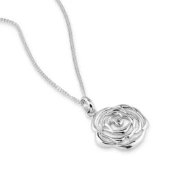 Sterling Silver JUNE ROSE Necklace With Curb Chain -Fashion Accessories Store sterling silver rose june necklace with chain angle