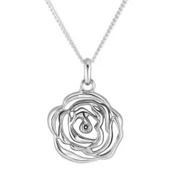 Sterling Silver JUNE ROSE Necklace With Curb Chain