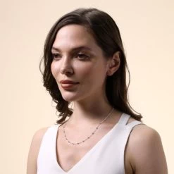 Sterling Silver 1.3mm Cable Chain Bobble Necklace With Round Ball Beads -Fashion Accessories Store sterling silver round bead chain female model far view tchfzrbd 2000q6