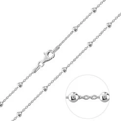 Sterling Silver 1.3mm Cable Chain Bobble Necklace With Round Ball Beads -Fashion Accessories Store sterling silver round beaded bobble chain zoom 900