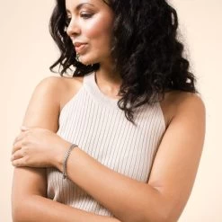 Sterling Silver 4.6mm Greek Box Pave Bracelet -Fashion Accessories Store sterling silver round box bracelet female model far vw tchbrgrbxp46 2000q6