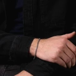 Sterling Silver 3.7mm Rounded Box Bracelet -Fashion Accessories Store sterling silver round box bracelet male model close view tchbrbxr37 2000q6