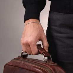 Sterling Silver 2mm Rounded Box Link Bracelet -Fashion Accessories Store sterling silver round box bracelet male model far view tchbrbxr2 2000q6