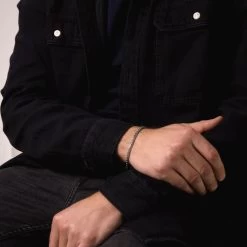 Sterling Silver 3.7mm Rounded Box Bracelet -Fashion Accessories Store sterling silver round box bracelet male model far view tchbrbxr37 2000q6