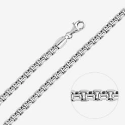 Sterling Silver 5.2mm Rounded Box Chain Necklace Thick -Fashion Accessories Store sterling silver round box chain angle grey zoom tchbxr52
