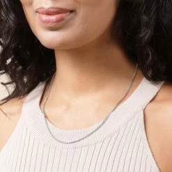 Sterling Silver 2mm Rounded Box Chain Necklace -Fashion Accessories Store sterling silver round box chain female model near vw tchbxr2 2000q6