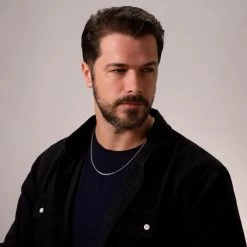 Sterling Silver 3.7mm Rounded Box Chain Necklace Thick -Fashion Accessories Store sterling silver round box chain male model far view tchbxr37 2000q6