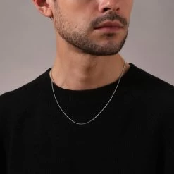 Sterling Silver 1.4mm Snake Chain Necklace -Fashion Accessories Store sterling silver snake chain male model close view tchrsn14 2000q6