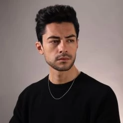 Sterling Silver 1.4mm Snake Chain Necklace -Fashion Accessories Store sterling silver snake chain male model far view tchrsn14 2000q6