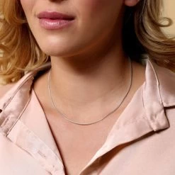 Sterling Silver 1.4mm Snake Chain Necklace -Fashion Accessories Store sterling silver snake chain necklace female model close view tchrsn14 2000q6