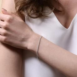 Sterling Silver 1.9mm Spiga Wheat Link Bracelet -Fashion Accessories Store sterling silver spiga bracelet female model close view tchbrsp19 2000q6